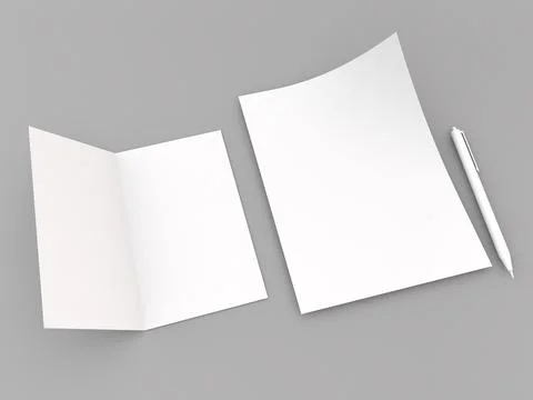 Clean and empty folder with blank sheets of paper and a pen placed on a gra.. Illustrazione stock
