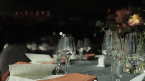 Clean and empty wine glasses on the table  Stock Footage 308447493