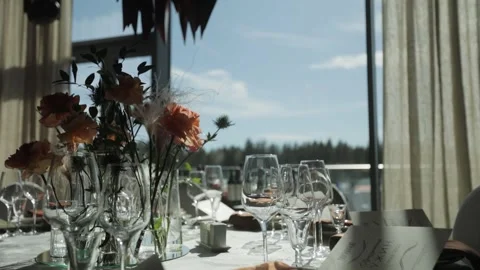 Clean and empty wine glasses on the table  Stock Footage 308447495