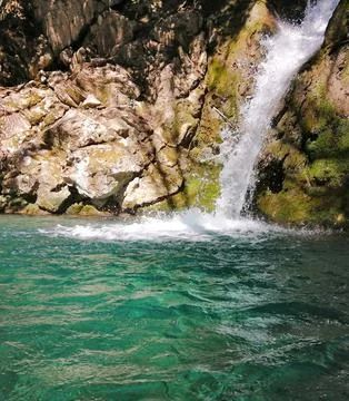 A clean and fast mountain river Stock Photos