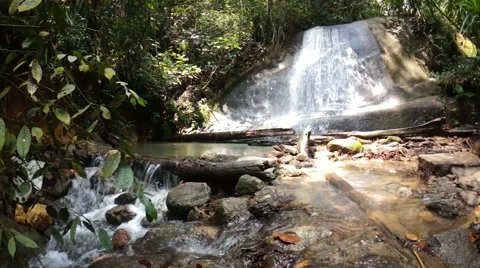 Clean and fresh waterfall in the forest at Bukit Saga Stock Footage 49097313
