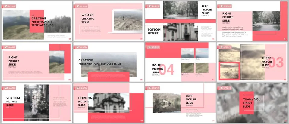 Clean and minimal presentation templates. Red color elements on white background Stock Illustration