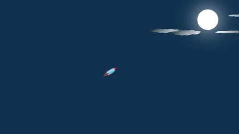 Clean and minimalist flat design of a rocket taking off from Earth, soaring.. Stock Footage 309012099