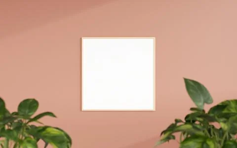 Clean and minimalist front view square wooden photo or poster frame mockup .. Stock Photos