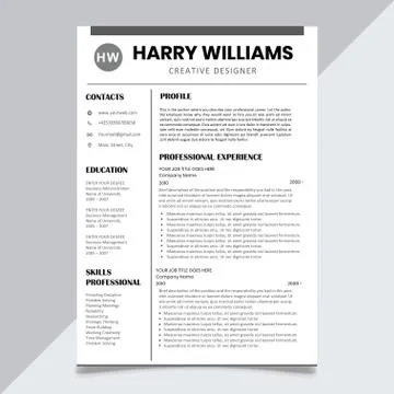 Clean and minimalistic personal vector resume Stock Illustration