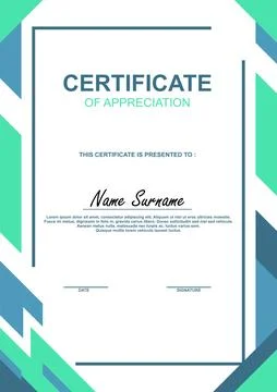 Clean and modern certificate of appreciation template with geometric design.. Stock Illustration