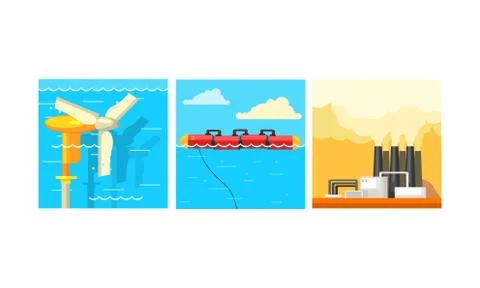 Clean and polluting energy generation production, alternative energy generators Stock Illustration