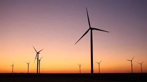 Clean and Renewable Energy, Wind Power, Turbine, Windmill, Sunset, Sun Set Stock Footage 8652968