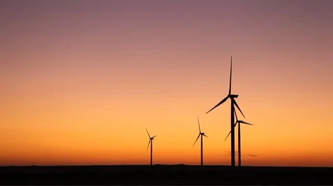 Clean and Renewable Energy, Wind Power, Turbine, Windmill, Sunset, Sun Set Stock Footage