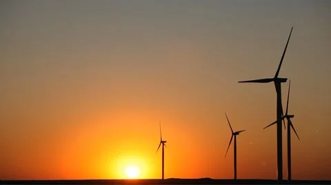 Clean and Renewable Energy, Wind Power, Turbine, Windmill, Sunset, Sun Set Stock Footage