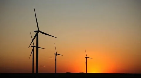 Clean and Renewable Energy, Wind Power, Turbine, Windmill, Sunset, Sun Set Stock Footage