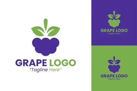 Clean and Simple Grape Logo Design in Purple and Green for Food Branding Stock Illustration