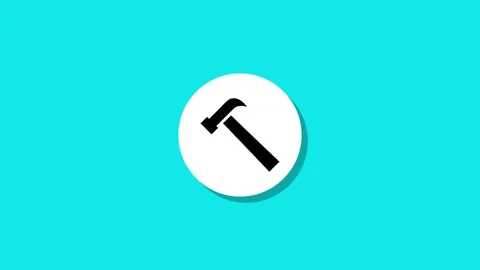 Clean animation of hammer icon on light blue background, construction tool .. Stock Footage 327762937