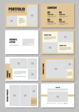 Clean Architecture and Interior Design Portfolio Template A4 Landscape Stock Illustration