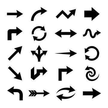 Clean arrow vector silhouettes unique icon set on white backgroun Illustrazione stock