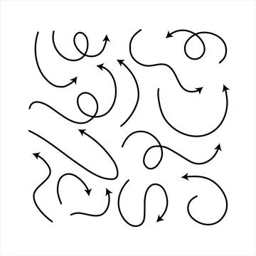 Clean arrows style doodle set hand drawn. Curve line, preliminary Stock Illustration