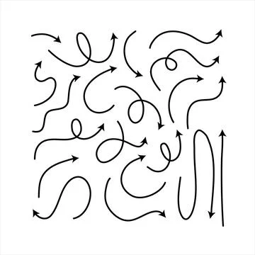 Clean arrows style doodle set hand drawn. Curve line, preliminary Stock Illustration