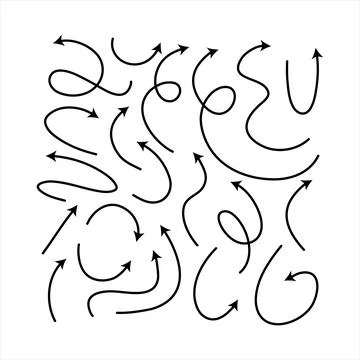 Clean arrows style doodle set hand drawn. Curve line, preliminary Stock Illustration