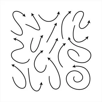 Clean arrows style doodle set hand drawn. Curve line, preliminary Stock Illustration