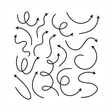 Clean arrows style doodle set hand drawn. Curve line, preliminary Stock Illustration