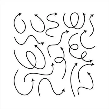 Clean arrows style doodle set hand drawn. Curve line, preliminary Stock Illustration