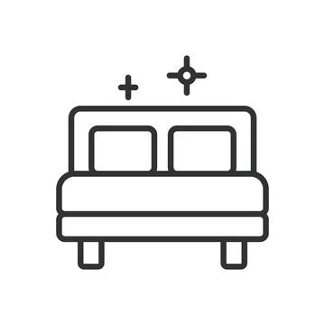 Clean bed icon in line design. bed, bedroom, cleaning, hygiene, furniture, home Stockillustratie