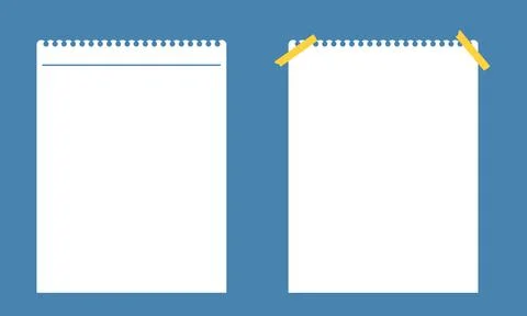 Clean Blank Notebook Pages with Spiral Binding and Yellow Tape on a Blue Ba.. Stock-Illustration