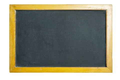 A clean blank slate blackboard with a rustic wooden frame, isolated on a so.. Stock Photos