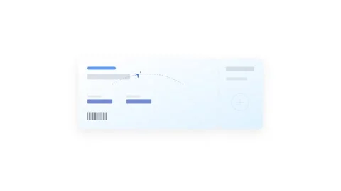 A clean blue and white boarding pass icon featuring a small airplane flying.. Видео 346202382