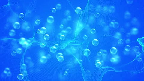 Clean Blue Bubbles and Abstract Flowing Wave Background Stock Footage 339044098
