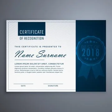 Clean blue certificate of appreciation template design Stock Illustration