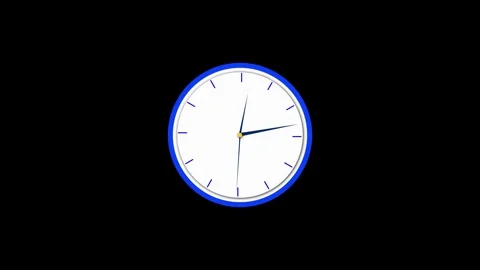 Clean blue rim clock animation white dial, dark background, and simple time disp Stock Footage 340565316