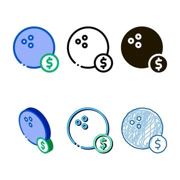 Clean bowling ball coin icon vector outline Stock Illustration