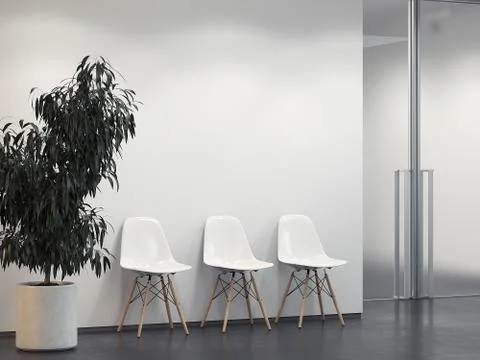 Clean bright interior with row of chairs. 3d rendering Stock Illustration