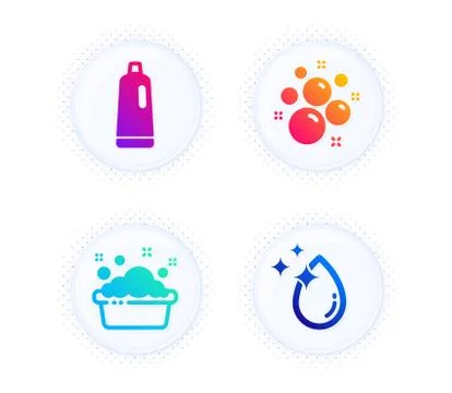 Clean bubbles, Shampoo and Hand washing icons set. Water drop sign. Vector Illustrazione stock