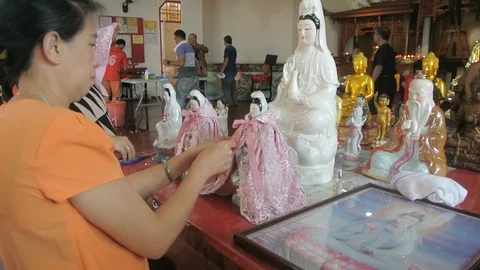 Clean Buddhist Goddess Statues Stock Footage 121698475