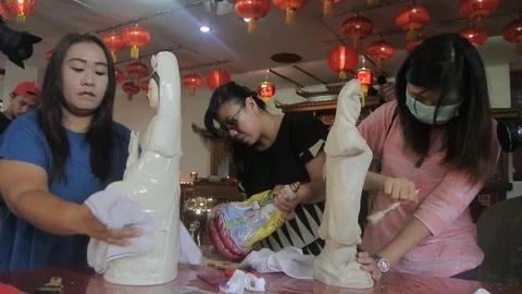 Clean Buddhist Goddess Statues Stock Footage 121698597