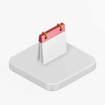 Clean calendar icon. 3d rendering square button key isometric view, interface Stock Illustration