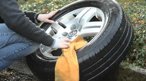 Clean a car wheel Stock Footage 10685145