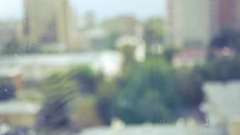 Clean clear window after cleaning on the background of the city and trees Stock Footage 77576276