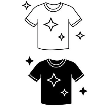 Clean Clothes icon. Clean T shirt with sparkle icons black and white sign. Stock Illustration