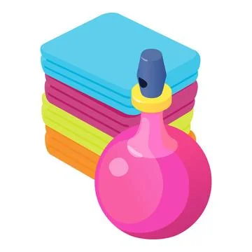 Clean clothes icon isometric vector. Stack of colour clothes and perfume bottle Stockillustratie