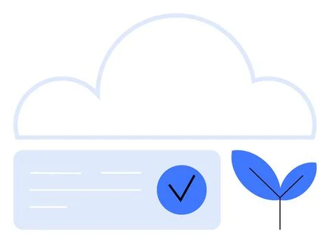 Clean cloud storage solution with eco-friendly leaf symbol and verification.. Stockillustratie