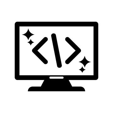 Clean, coding, code icon. Black vector graphics. Stock Photos