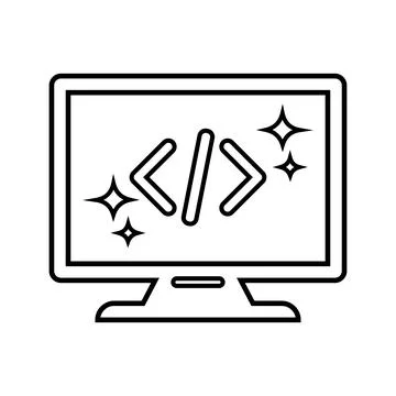 Clean, coding, code outline icon. Line art vector. Stock Photos