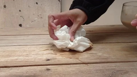 Clean up coffe on the table Stock Footage 145441162