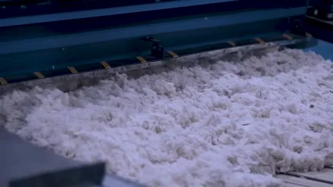 Clean Cotton Being Pressed and Baled by Factory Manufacturing Machinery. Stock Footage 318200056