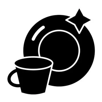 Clean cup and a plate solid icon. Washed mug and dish vector illustration Stock Illustration