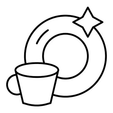 Clean cup and a plate thin line icon. Washed mug and dish vector illustration Stock Illustration