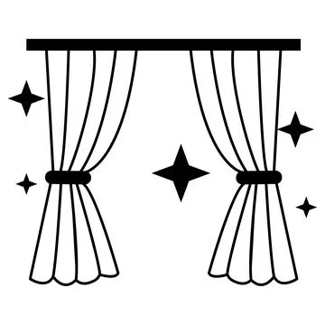 Clean curtains with sparkle icon. Cleaning services sign. Cleaning services. Stock Illustration